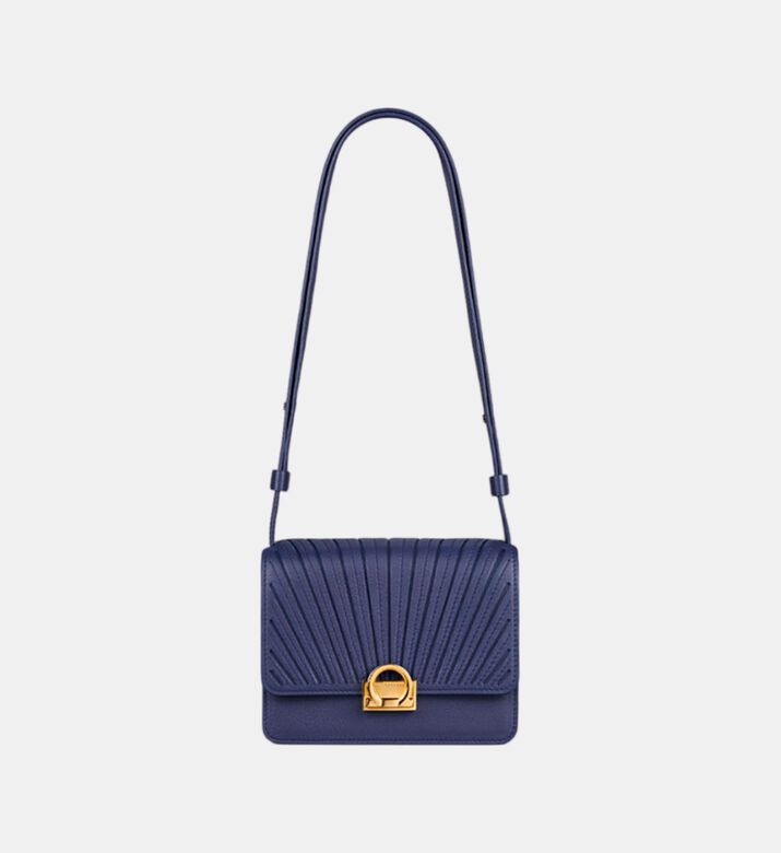 Camille Fournet Signature Calf Leather Pleated Bag, Indigo, Packshot View