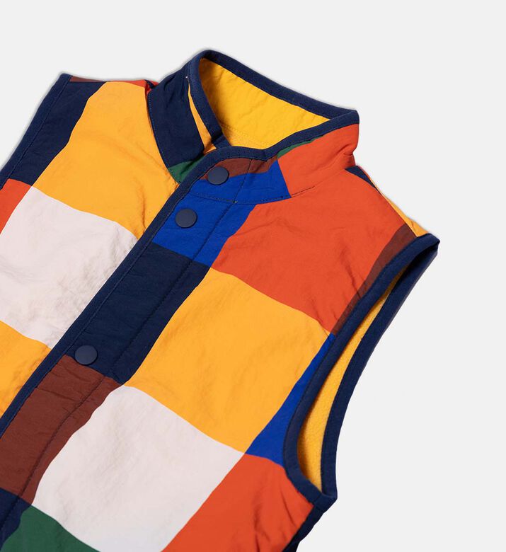 Bobo Choses Multi-colored Checkered Snap Buttons Padded Vest, Packshot View