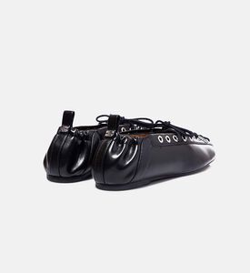 Black Oleatex Lace-up Ballerinas