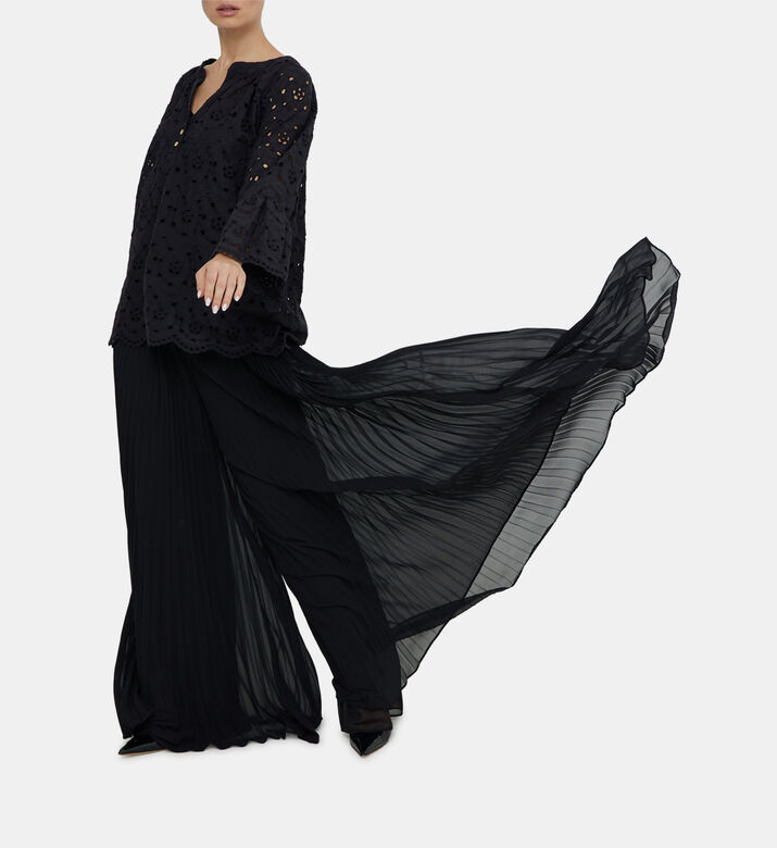 Wide-legged Flared Pleated Pants