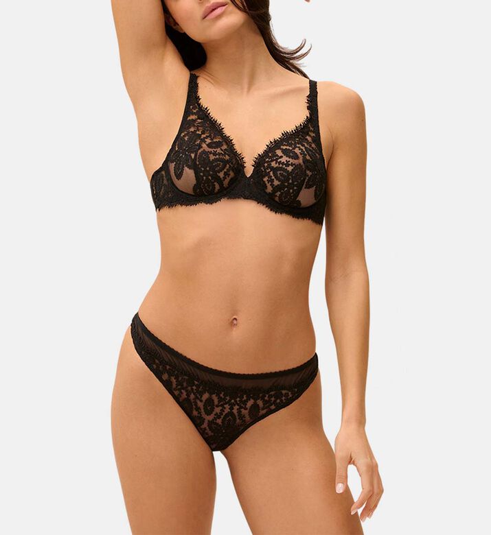 Sheer Lace Floral Scalloped Edges Mid-rise Tanga
