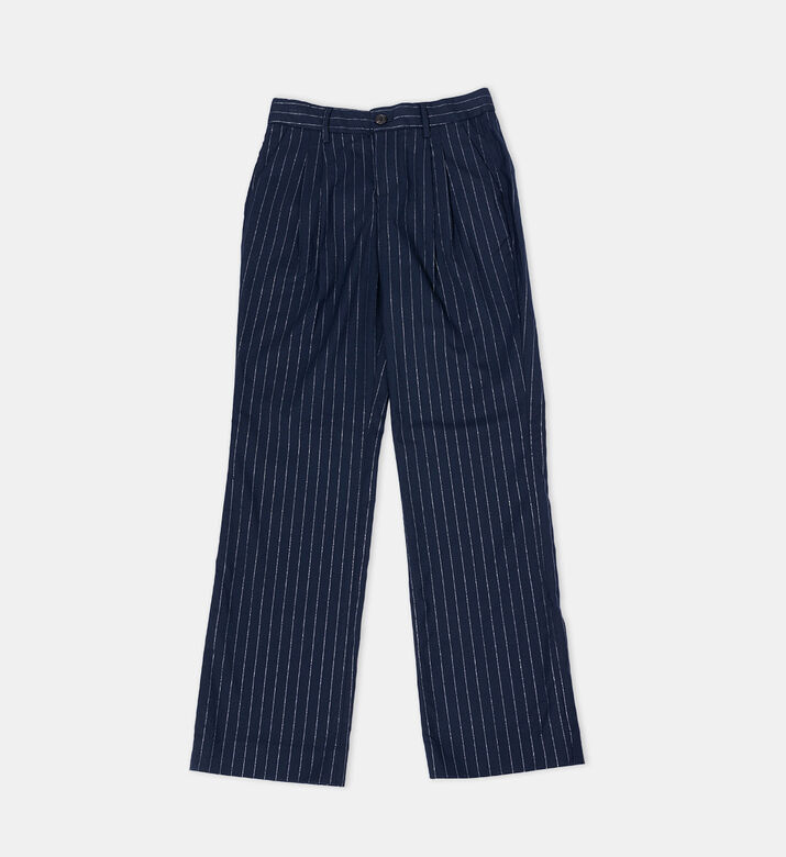 Stripped Pleated Front High-waist Pants