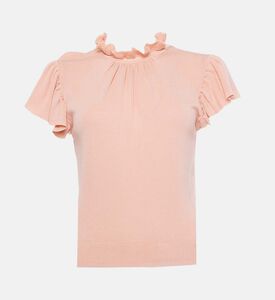 Knit Ruffle-detail Short-sleeve Top