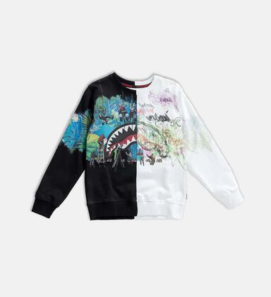 Graffiti Style Split Crew Sweatshirt