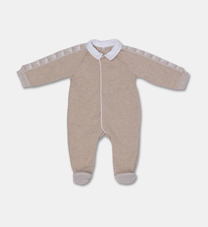 My First Collection Signature-trim Footed Baby Romper, Beige, 6m, Packshot View