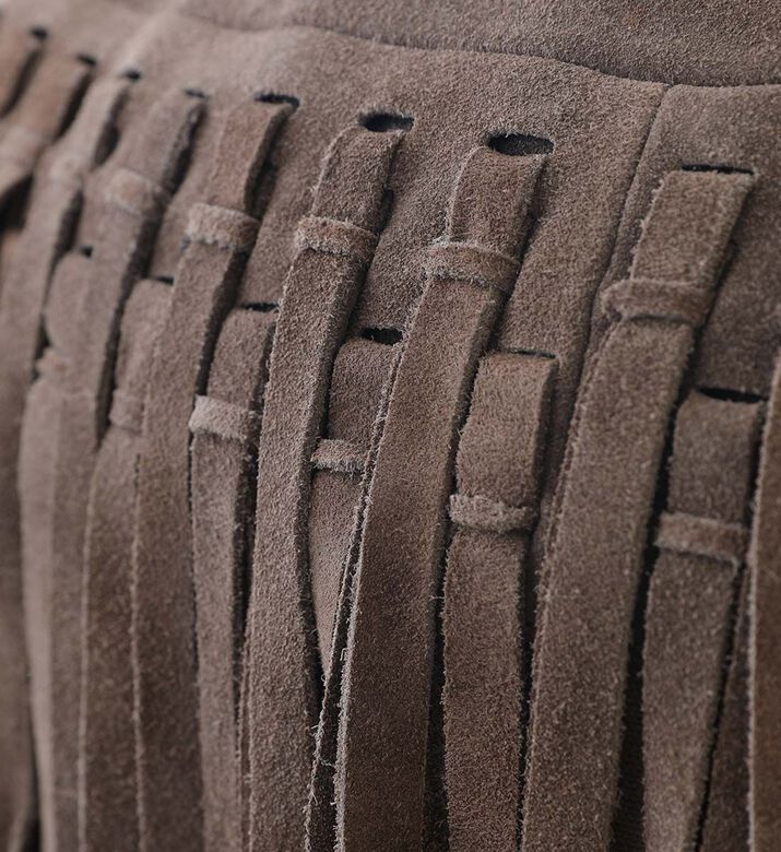 Home Deco and More Willow Suede Leather Round Pouf, Olive, Packshot View Home Deco and More Willow Suede Leather Round Pouf, Olive, Packshot View