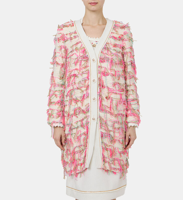 Chain-trimmed Distressed Long Blazer