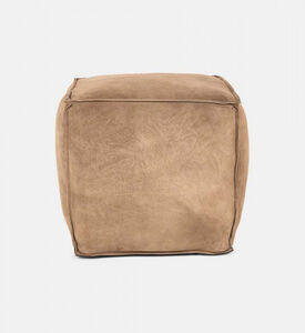 Home Deco and More Cuby Suede Leather Square Pouf, Olive, Packshot View
