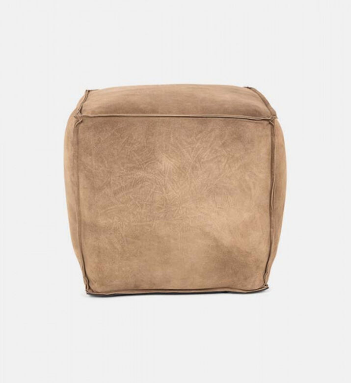 Home Deco and More Cuby Suede Leather Square Pouf, Olive, Packshot View