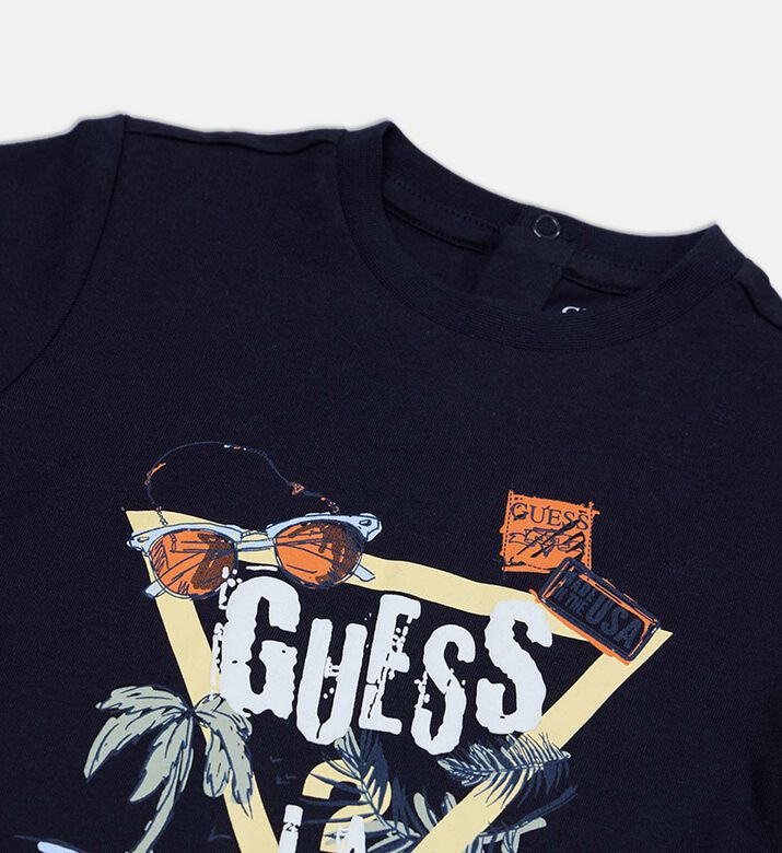 Guess Logo-print Snap Closure T-shirt, Blue, 24m, Packshot View Guess Logo-print Snap Closure T-shirt, Blue, 24m, Packshot View