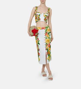 Buttoned Floral-print Midi Skirt