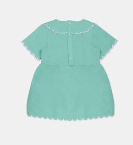 فستان قصير كتان بحافة صدفية