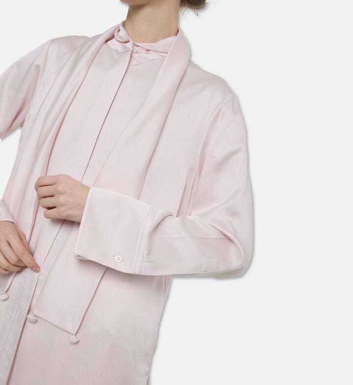 Jil Sander Enverse Satin Integrated Scarf Shirt, Pink, 34, Model View