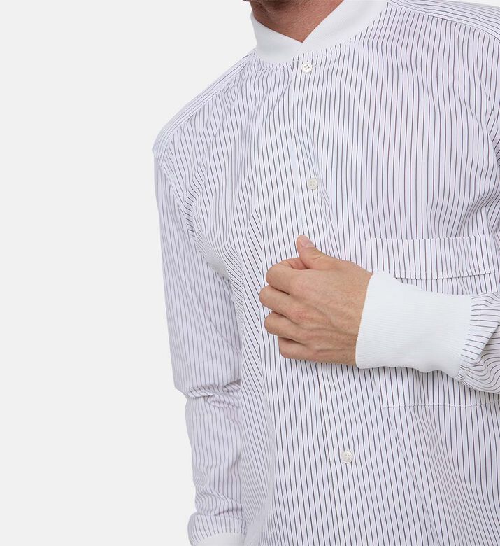 Plan C Stripe-print Ribbed Cuffs Shirt, White, 52, Model View