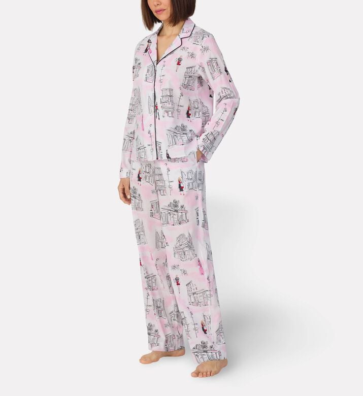 DKNY Contrast Piping Long Pajama Set, Model View
