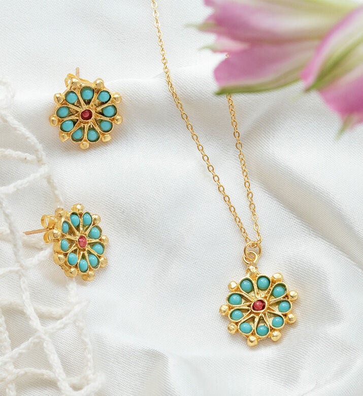 Ottoman Hands Marigold Beaded Stud Earrings, Packshot View