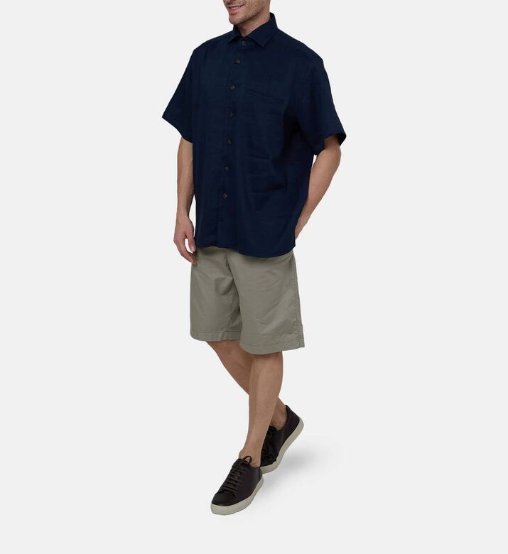 قميص بأكمام قصيرة بمزيج كتان