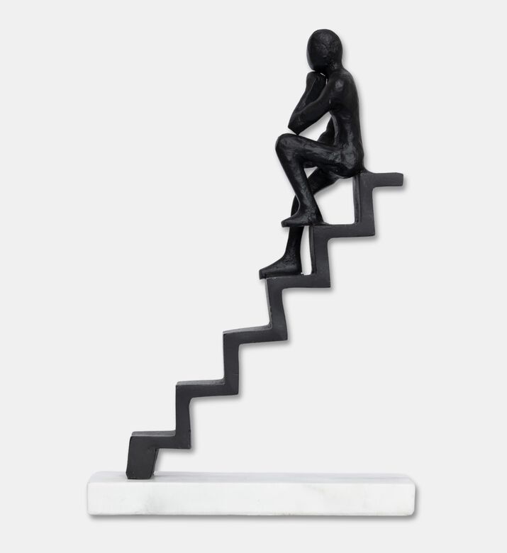 Home Deco and More Thinker Marble Base On Stairs Figurine, Packshot View