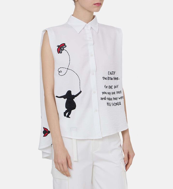 Linen Ladybug Embroidered Sleeveless Shirt
