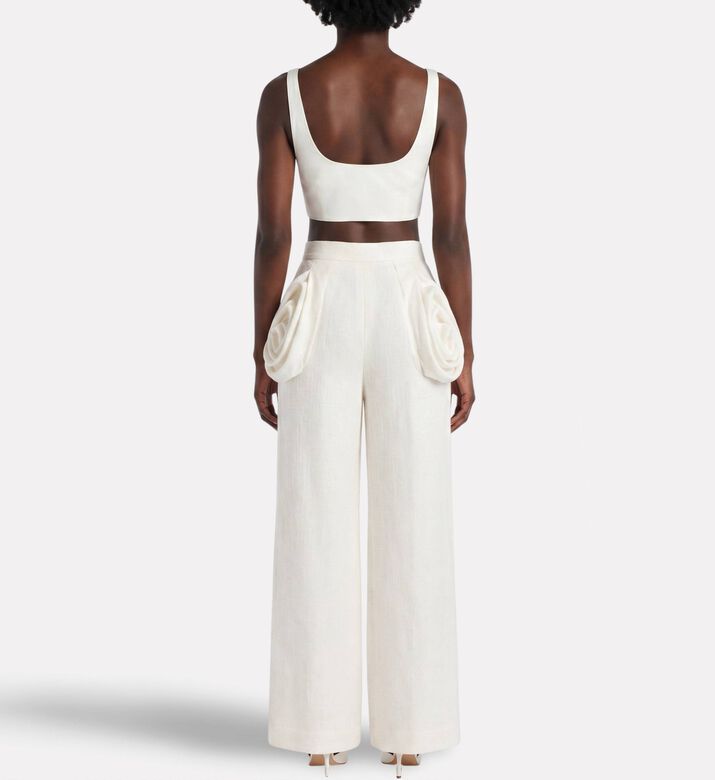 Savanna Galeries Lafayette Linen Draped Trousers, Model View