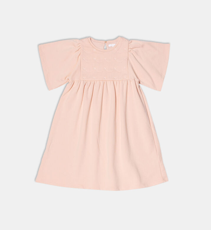 Fleece Cotton Floral-embroidery Dress