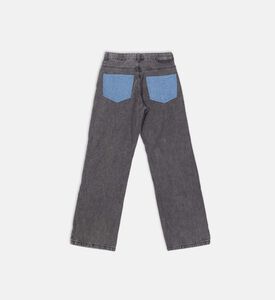 Two-tone Button Closure Denim Pants