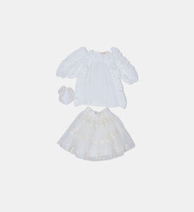 فستان تول مكشكش بنقشة أزهار الأقحوان