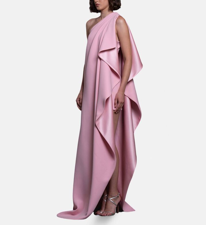 Jean Louis Sabaji Ruffle Sleeveless Flared Gown, Model View