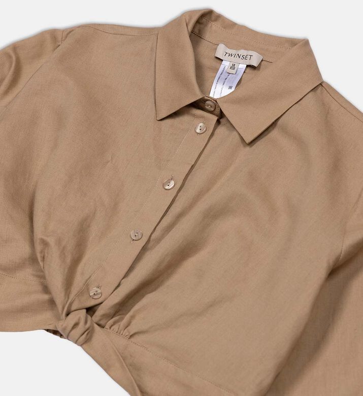 Linen-blend Cropped Shirt
