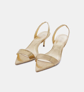 صندل جلدي بكعب قصير ورفيع