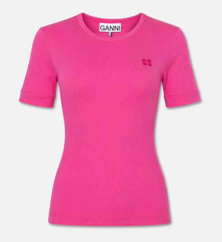 Ganni Organic Cotton Ribbed T-shirt, Packshot View