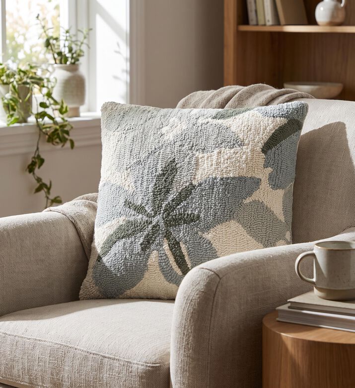 Cozy Cotton Flower-print Cushion, Green, Packshot View