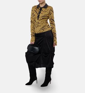 Ganni Logo-engraved Buttons Tiger-stripe Polo Shirt, Model View