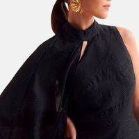 Asymmetric Cape Jacquard Flared Dress