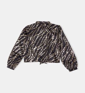 قميص بشعار بطبعة سلسلة ذهبية بصف أزرار