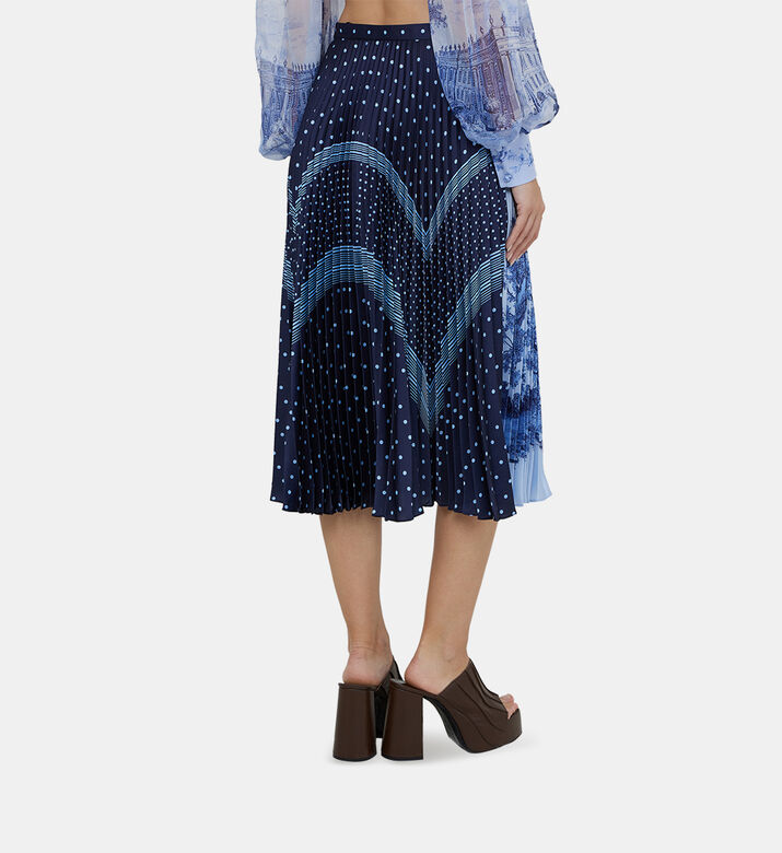 Two-print Pleated Twill Midi Skirt