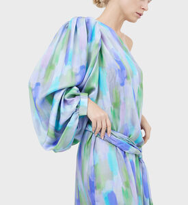 فستان ماكسي بأكمام بالون وربطة عنق