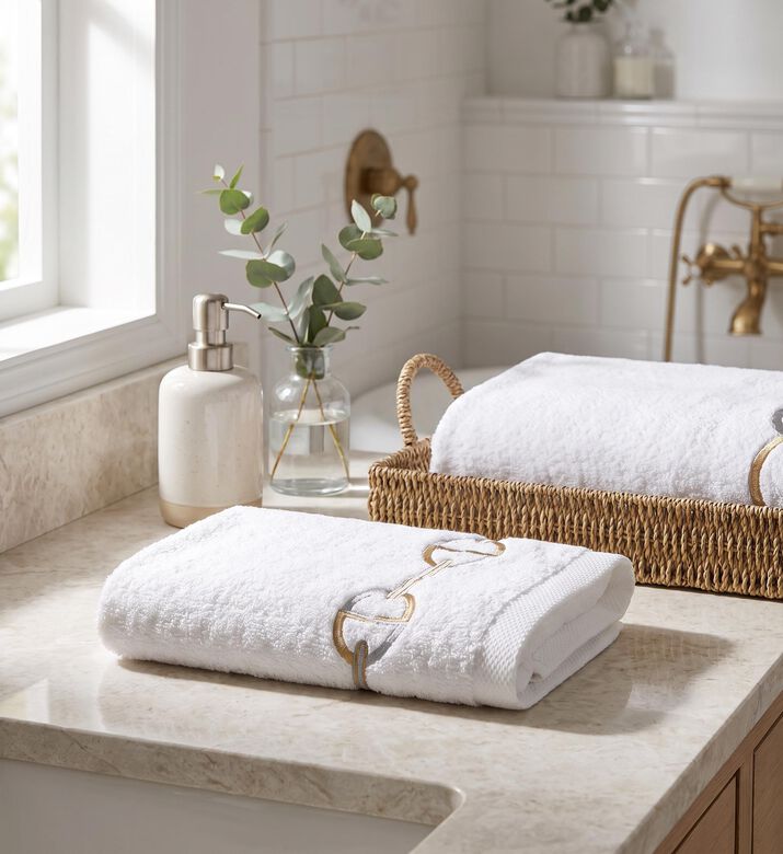 Dea Chain Cotton Terry Embroidered Towel, Model View