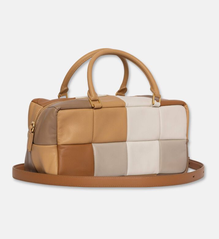 Mlouye Grid Leather Quilted Pattern Bag, Off-white, Packshot View