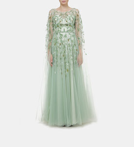 فستان ماكسي بكاب بتصميم أوراق شجر