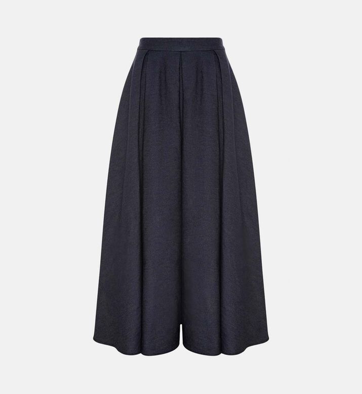 Pleated Denim Midi Skirt