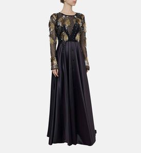 Black Satin Slitted Gown