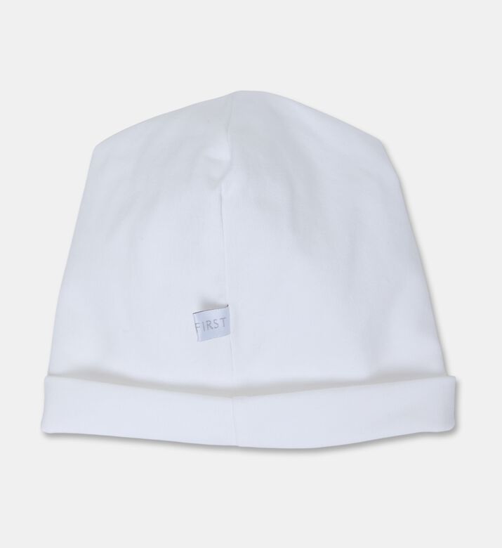 My First Collection Embroidered Bear Baby Hat, White, Packshot View