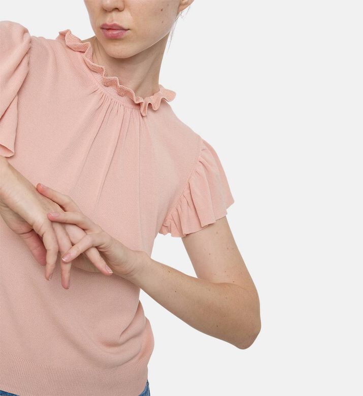 Ba and Sh Knit Ruffle-detail Short-sleeve Top, Model View Ba and Sh Knit Ruffle-detail Short-sleeve Top, Model View