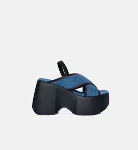 صندل بكعب ويدج جلد ودنيم