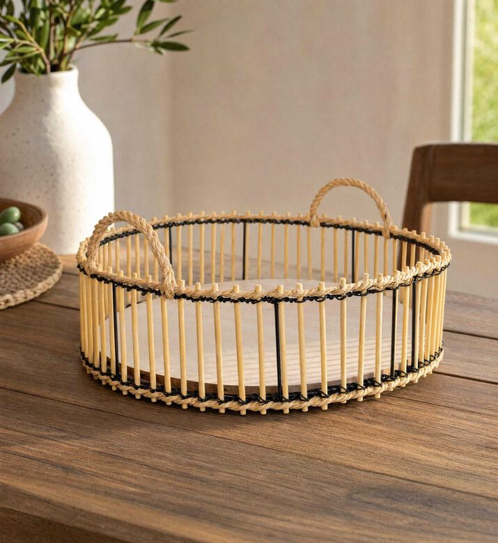 Gusta Bamboo Wood Handled Tray, Model View