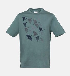 تيشيرت قطن بياقة دائرية بطبعة عصافير