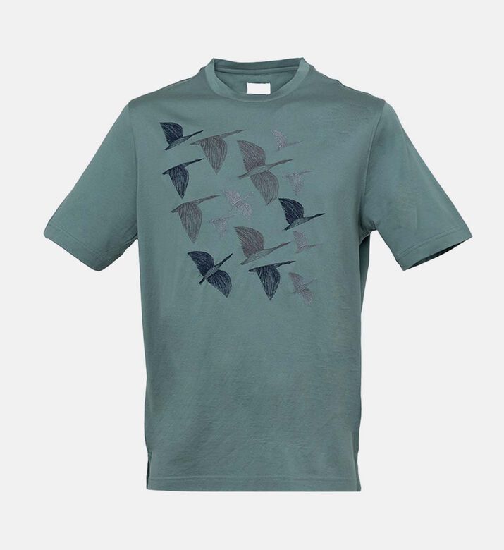 تيشيرت قطن بياقة دائرية بطبعة عصافير