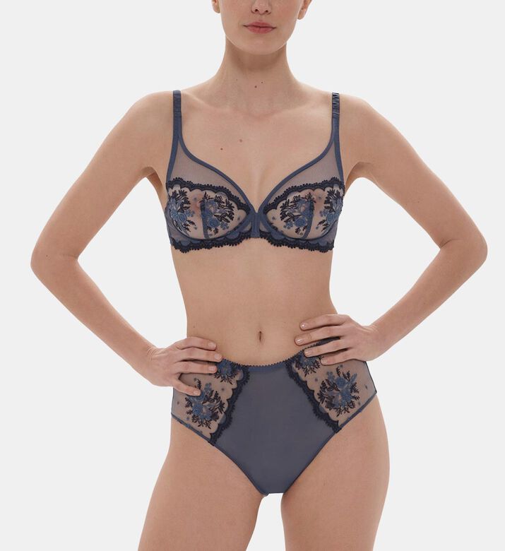Floral-embroidery Full Coverage Plunge Bra