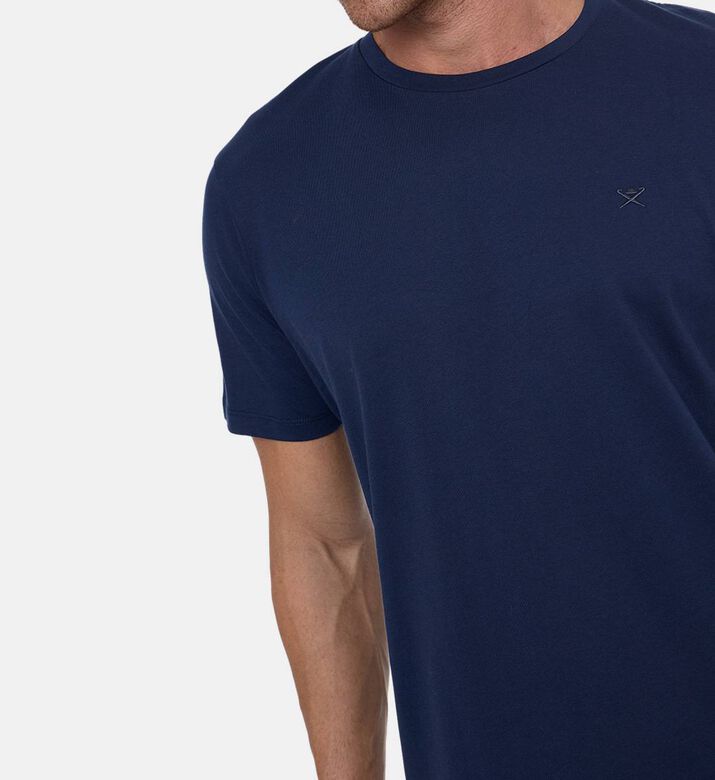 Hackett London Embroidered Oar Logo Ribbed Collar Short-sleeve T-shirt, Blue, S, Model View